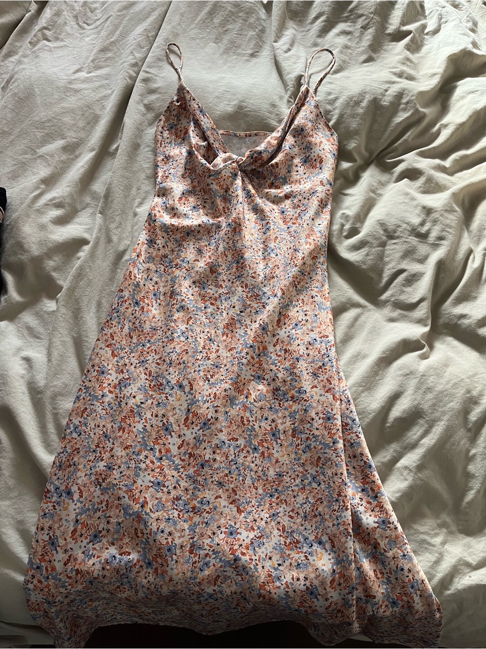 Dynamite Peach & Blue Floral Slip Midi Dress